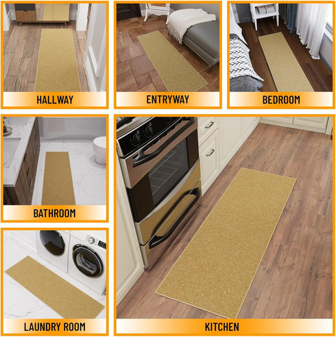 Sweet Home Stores Washable Non-Slip Solid Design Rubberback Runner Rug for Kitchen, Hallways, Bathroom, Entrance, Bedroom, 20" x 59", Beige...