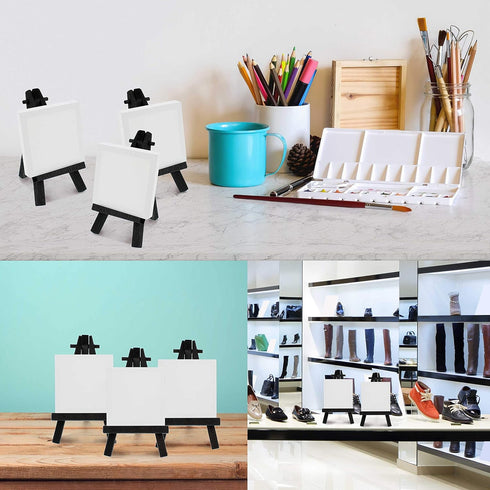 U.S. Art Supply 5" Mini Black Wood Display Easel (Pack of 12), A-Frame Artist Painting Party Tripod Easel - Tabletop Holder Stand for Small Canvas...