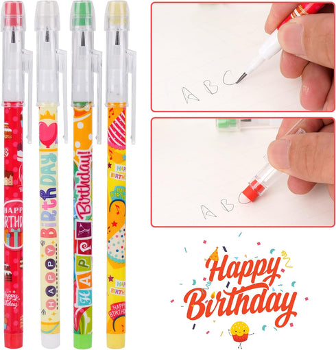 Kolewo4ever Happy Birthday Pencils Translucent Pencil Multicolor Non- Sharpening Stackable Pencils Pop Up Plastic Pencils Cake,Balloon Printed Bir...