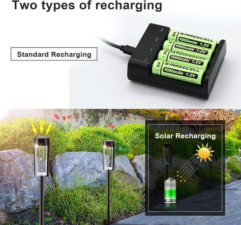 Rechargeable AA Batteries, Ni-MH Double A Solar Batteries High Capacity 1.2V Pre-Charged for Outdoor Solar Lights, String Lights, Pathway Lights (...