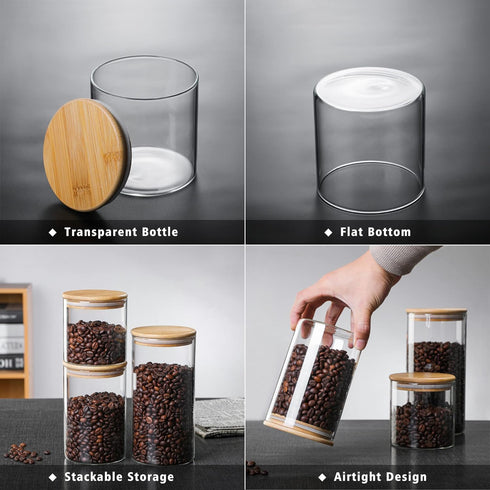 MOLFUJ 960 ML / 32 FL Oz Glass Storage Container with Wood Lid, Stackable Clear Decorative Organizer Bottle Canister Pantry Jar with Air Tight Woo...