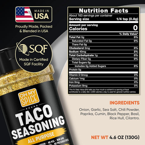 Taco Seasoning Mix All Purpose Blend - Gluten Free & Low Sodium Mexican Seasoning for Taco Tuesday Night. Everything Seasonings for Fajita & Burri...