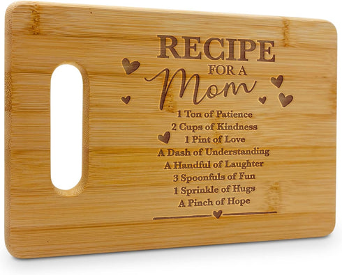 Gifts for Mom - "Recipe For A Mom” Bamboo Engraved Personalized Cutting Board (9"x6") - Birthday Gifts for Mom from Daughters - Mother's Day, Gran...