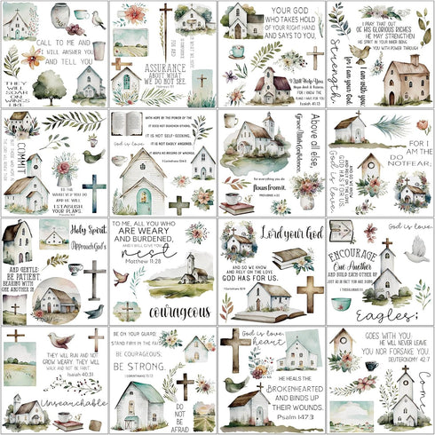 Dispowreath 16 Sheets Christian Rub on Transfer Stickers Scrapbook Stickers Bible Verse Transfers for Crafts Inspirational Religious Rub for Journ...