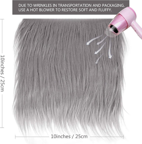 4 Pieces Faux Fox Fur Square Fabric Shaggy Fur Patches Fabric Cuts Chair Cover Seat Cushion Pad for DIY Craft(Gray)...