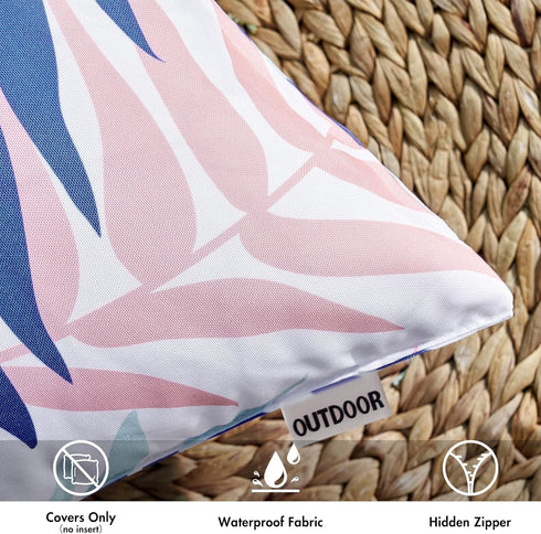 MIULEE Pack of 2 Decorative Outdoor Waterproof Throw Pillow Covers Patio Pillow Cases Natural Leaves Pattern Spring Square Cushion Shams Shell for...