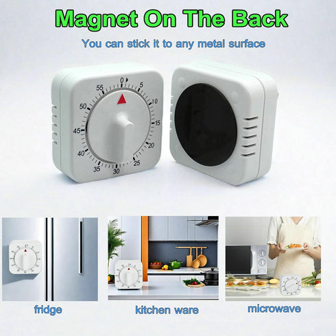 Square 60 Minute Mechanical Kitchen Timer - Visual Kitchen Cooking Timer Clock with Loud Alarm - No Batteries Required-Manual Countdown Timer for ...