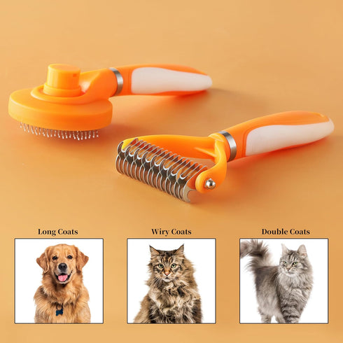 Pet Grooming Brush and Self Cleaning Slicker Brush, Dog Brush Cat Brush for Shedding, Undercoat Rake for Dogs & Cats, Deshedding Dematting Brush f...