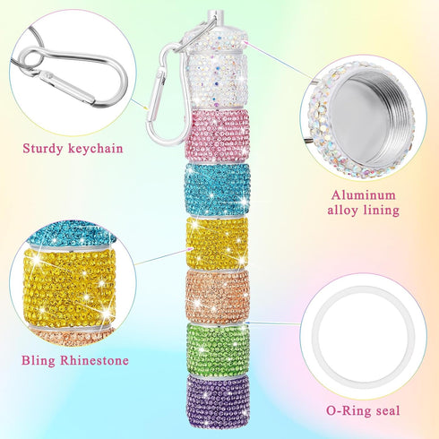 Bling Pill Case 7 Day Rhinestone Pill Container Keychain Weekly Pill Holder Travel Glitter Crystal Pill Box for Women,7 Color Large Compartments...