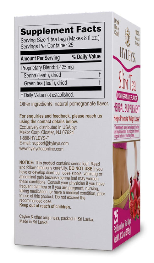 Hyleys Slim Tea Pomegranate Flavor - Weight Loss Herbal Supplement Cleanse and Detox - 25 Tea Bags (1 Pack)...