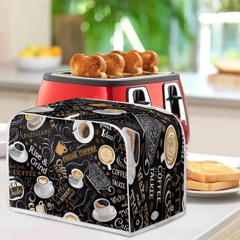 Coffee Print Toaster Covers Kitchen Accessories Decor Bread Maker Oven Protector Covers 2 Slice Toaster Dust Proof Fingerprint Covers Kitchen Deco...