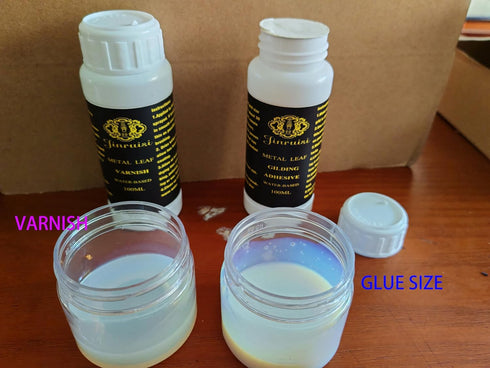 Gold Leaf Kit, Gilding Adhesive Glue & Sealer for Gold Gilding,100ml Gold Size and 100ml Varnish with Imitation Gold Leaf for Craft, Art,Furniture...