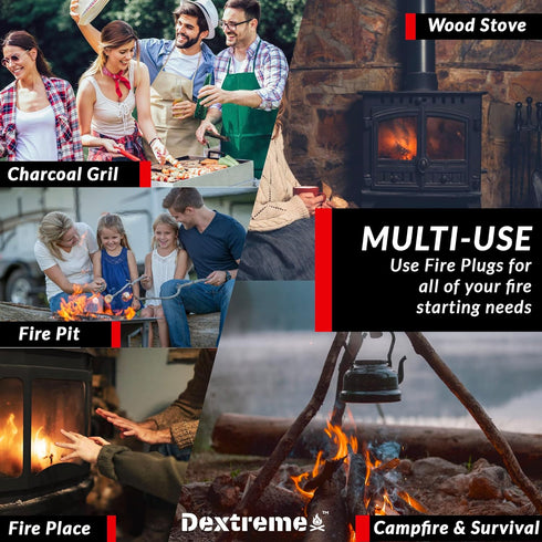 Fire Plugs (50) Waterproof Fire Starter for Campfires, Emergencies, Survival, Fire Pits, Grills | 5+ Minute Burn | All Natural | Made in North Ame...