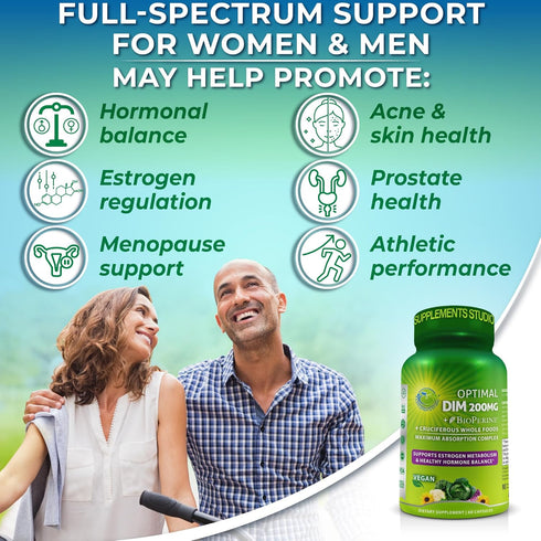 Optimal DIM 200mg Supplement for Women and Men - Made with Organic Whole Foods - Estrogen & Hormone Balance Support Diindolylmethane Complex - Max...
