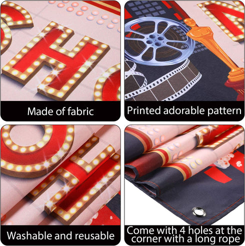 Blulu Movie Night Party Decorations 2025 Now Showing Banner 70. 8 x 15. 7 Inch Red Carpet Backdrop Decorations Movie Backdrop Birthday Party Banne...