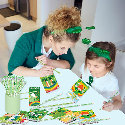 HOWAF 34 Pack St Patrick’s Day Pencils and Notebooks Set, St Patricks Day Stationery Supplies for Kids-St Patrick’s Day Wood pencils with Eraser S...