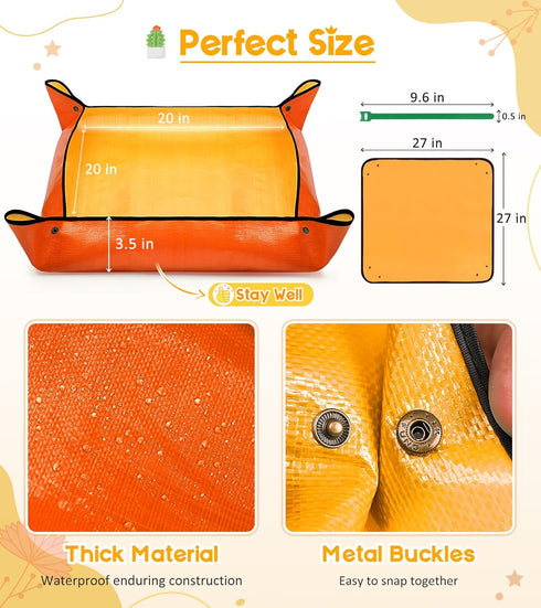 Repotting Mat for Indoor Plants Transplanting, 27 Inches Waterproof Potting Mat Foldable PE Gardening Mat Tray Gift for Plant Lovers - Orange...