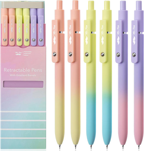 Mr. Pen- Retractable Gel Pens, 6 Pack, Gradient Color Barrels, Black Gel Pens, Fast Dry, Gel Pens Fine Point 0.5mm, Retractable Pens, Cute Pens, G...