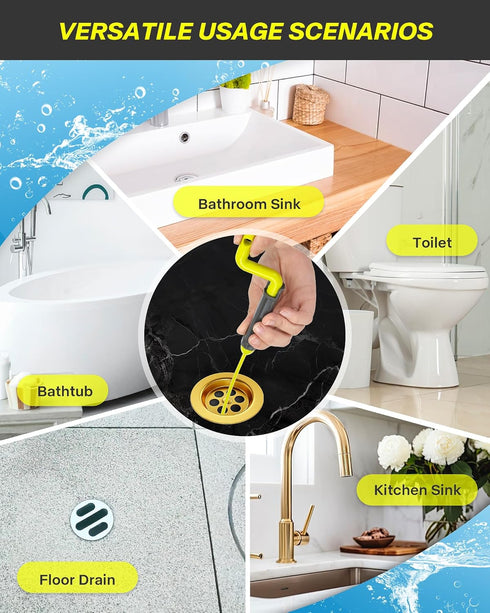 Drain Clog Remover Tool, 30 Inch Sink Snake Hair Clog Remover with Rotating Handle and 7 Wand Spares, Anti-Break Nylon Drain Hair Remover Plumbing...