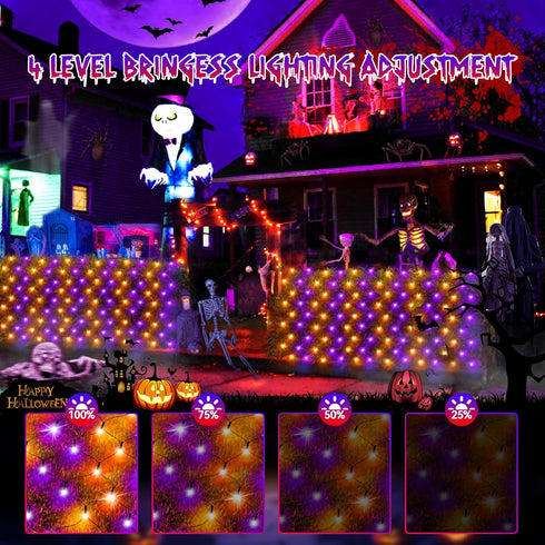 Hezbjiti Halloween Net Lights 120LED Net Lights with Battery Operated 5FT x3.3FT Mesh Light IP44 Waterproof Halloween Lights for Garden Patio Bush...
