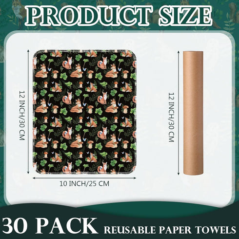 30 Pcs Reusable Paper Towel Paperless Towel with Cardboard Roll Reusable Cloth Paper Towel for Kitchen Washable Napkins Fit on All Holder Towel Ro...