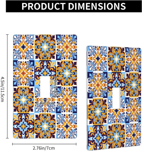 Mexican Talavera Tiles Single Toggle Light Switch Plate Cover Decor Wall Plate Cover For Home Bedroom Kitchen Decorative 4.5 * 2.76 Inches Standar...