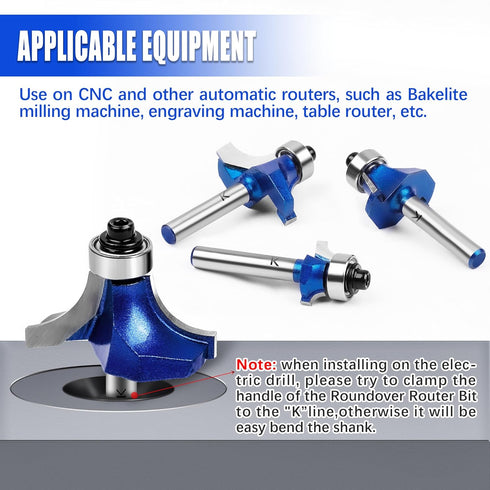 3/8" Radius Roundover Router Bit 1/4 Inch Shank, Carbide Tip 2 Flutes Rounding Over Edge Forming Router Bit with Bearing Guide CNC Woodworking Too...