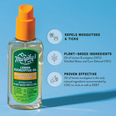 Murphy's Naturals Lemon Eucalyptus Oil Insect Repellent Spray | DEET-Free, Plant-Based | Mosquito and Tick Repellent for Skin + Gear | 4 Ounce Pum...