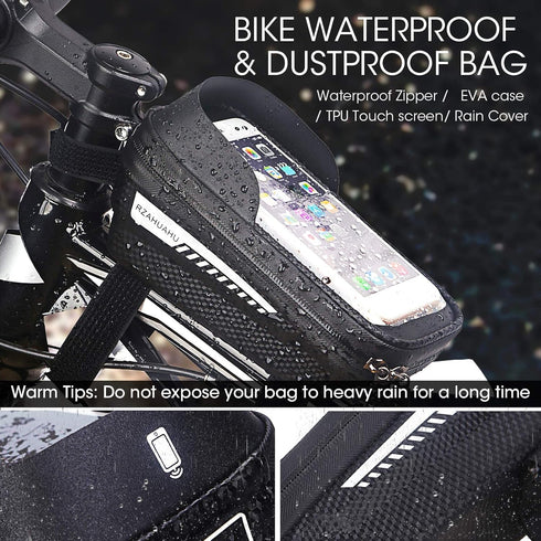 Bike Bag for Front Frame Bicycle Bag Waterproof Bike Phone Mount Top Tube Bag Bike Phone Case Holder Accessories Cycling Pouch Handlebar Bag with ...