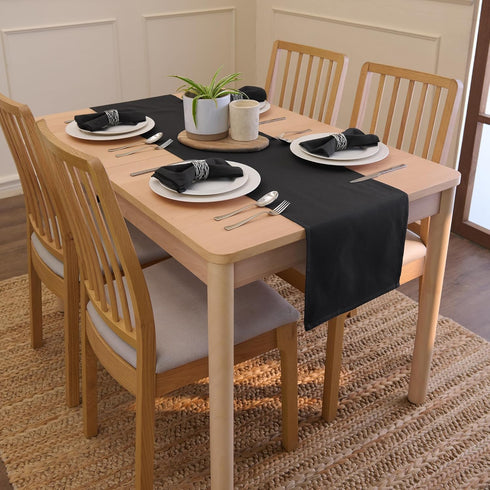 Encasa XO Table Runner 13x104 in Long | Cotton Canvas Fabric | Jet Black Solid Color | Machine Washable & Durable...