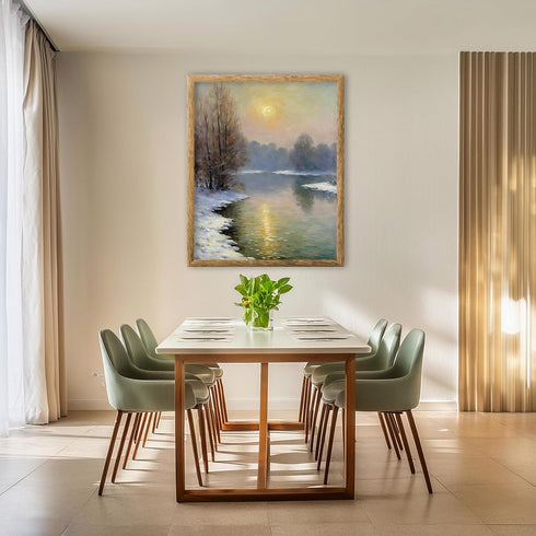 Posterizer 1 pcs-a lake in snowy winter-in oil painting style-2-Landscape & Nature Art-GIft for Men Women Teens-Dining Room Decor- unframed wall a...