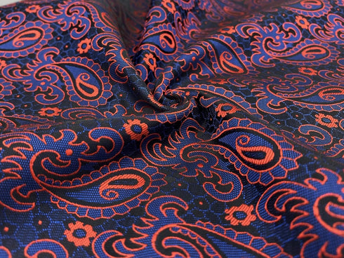 S&W SHLAX&WING Paisley Mens Tie Blue Red Matching Pocket Square Only...