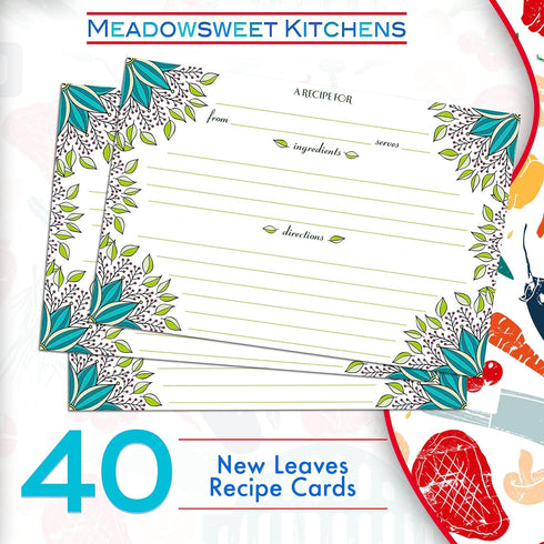 Meadowsweet Kitchens Recipe Card Set - 40 Double Sided Recipe Cards 4 x 6 Inch, Perfect Size Blank Cards for a Recipe Card Box, Make Your Own Pers...