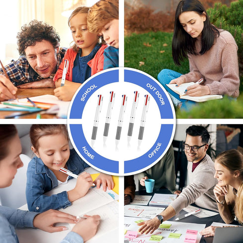 5 Pcs 3 in 1 Multicolor Ballpoint Pens, 0.7mm Black Blue Red Ink Rollerball Pen Soft Grip Retractable Fine Point Pens Multicolor Ink Pens for Jour...