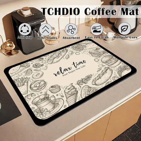 Dish Drying Mat for Kitchen Counter,Coffee Mat Super Absorbent Drying Mat,Drying Kitchen Mat Bar Mats for Countertop Coffee Bar Accessories (Style...
