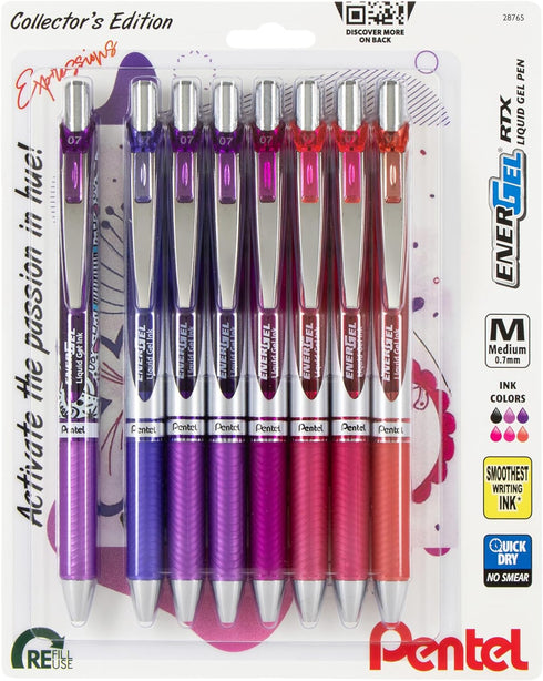 EnerGel RTX Retractable Liquid Gel Pen, Passion Expressions Pack, 0.7mm, Metal Tip, Medium Line, Assorted Ink, Pack of 8 Pens (BL77XPASBP8M)...