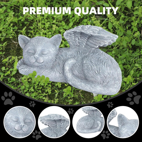 Cherish Your Feline Companion's Memory with The Angel Memorial Statue - Outdoor Garden Resin Sleeping Statue with Wings-Resin and Stone Memorial G...