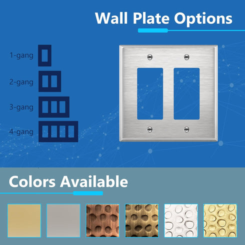 LIDER Dual Decorator Metal Wall Plate, Impact Resistant, Metal Outlet Receptacle/Light Switch Cover, 430 Stainless Steel, Modern Upgrade, Mid-Size...
