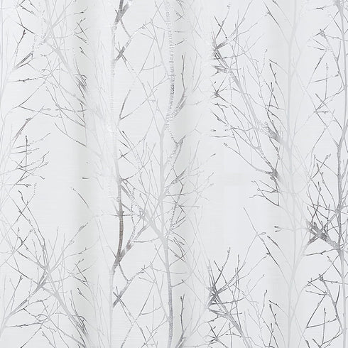 FMFUNCTEX Foil Silver Branch White Sheer Valance Curtain for Living Room Window 18 Inches Long Light Filtering Valance Curtain for Bathroom Kitche...