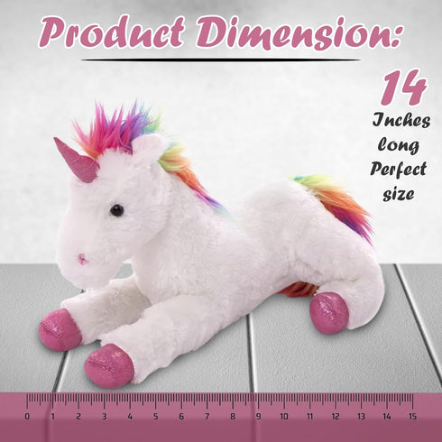 Fluffy Rainbow Unicorn Plush Toy 14 inch - Cuddly Stuffed Animal Unicorn Magical Gift - Ultra Soft Christmas Birthday Valentine Favors Present (Ra...
