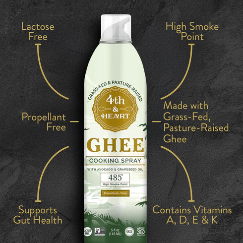 4th & Heart Original Ghee Oil Non-Stick Cooking Spray, Made with Grass-Fed, Pasture-Raised Ghee, Keto, Lactose-Free, Certified Paleo Baking Spray ...