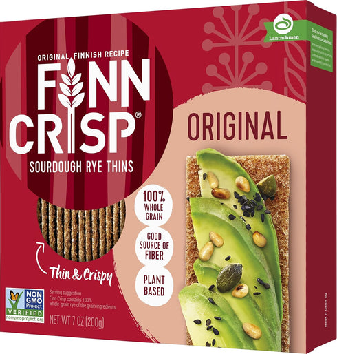 Finn Crisps Original Rye Crispbread 7oz | Thin, Crispy Rye Flatbread Crackers | Authentic Finnish Sourdough Crispbread | Whole Grain Rye Crackers ...