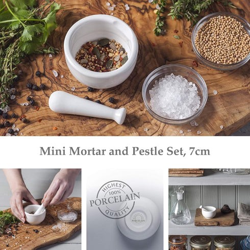 WM Bartleet & Sons 1750 Traditional Porcelain Mini Mortar & Pestle, Herb and Spice Grinder 7cm – White...