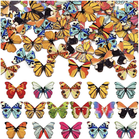 200Pcs Wooden Butterfly Buttons Bulk - 1 Inch Decorative Butterfly Buttons with 2 Holes for Craft DIY Sewing...