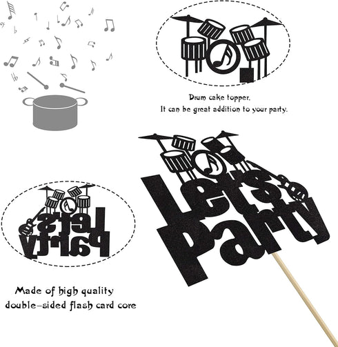 Let's Party Drums Cake Topper for Music Birthday Rock and Roll 80's Themed Party Decorations...
