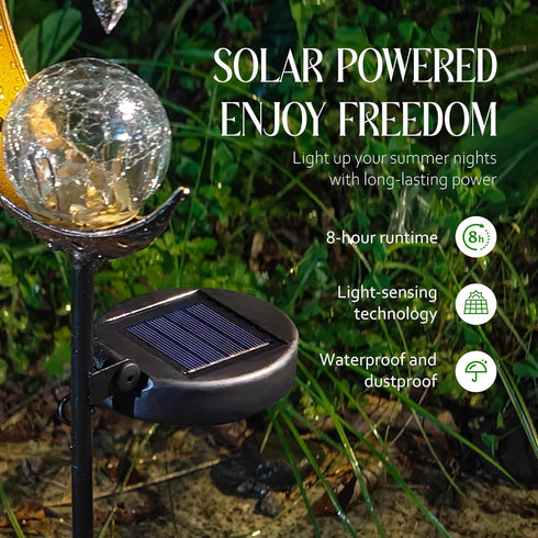 Solar Garden Decor Light - Moon Fairy Stake with Waterdrop & Star Charms, Waterproof Cool White for Patio, Lawn, Pathway, Yard...
