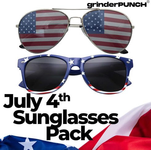 grinderPUNCH 2 Pair Combo Patriotic American US Flag Sunglasses Bulk USA...
