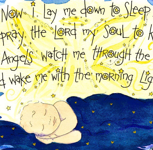 Baptism Gift - Now I Lay Me Down to Sleep Prayer Art Print by Dovetail Ink (Deep Dark Blue, 8x10 Inches)...