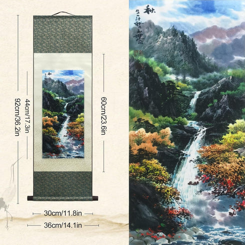 AtfArt Asian Wall Decor Beautiful Silk Scroll Painting Four Seasons Landscape Painting Summer Autumn Winter-Spring Oriental Decor Chinese Art Wall...