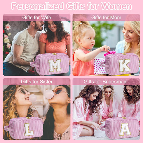 Birthday Gifts for Women - Personalized Gifts Idea for Women Her Mom Best Friend Sister Teacher Bridesmaid, Monogram Initial Pink Makeup Bag Cute ...